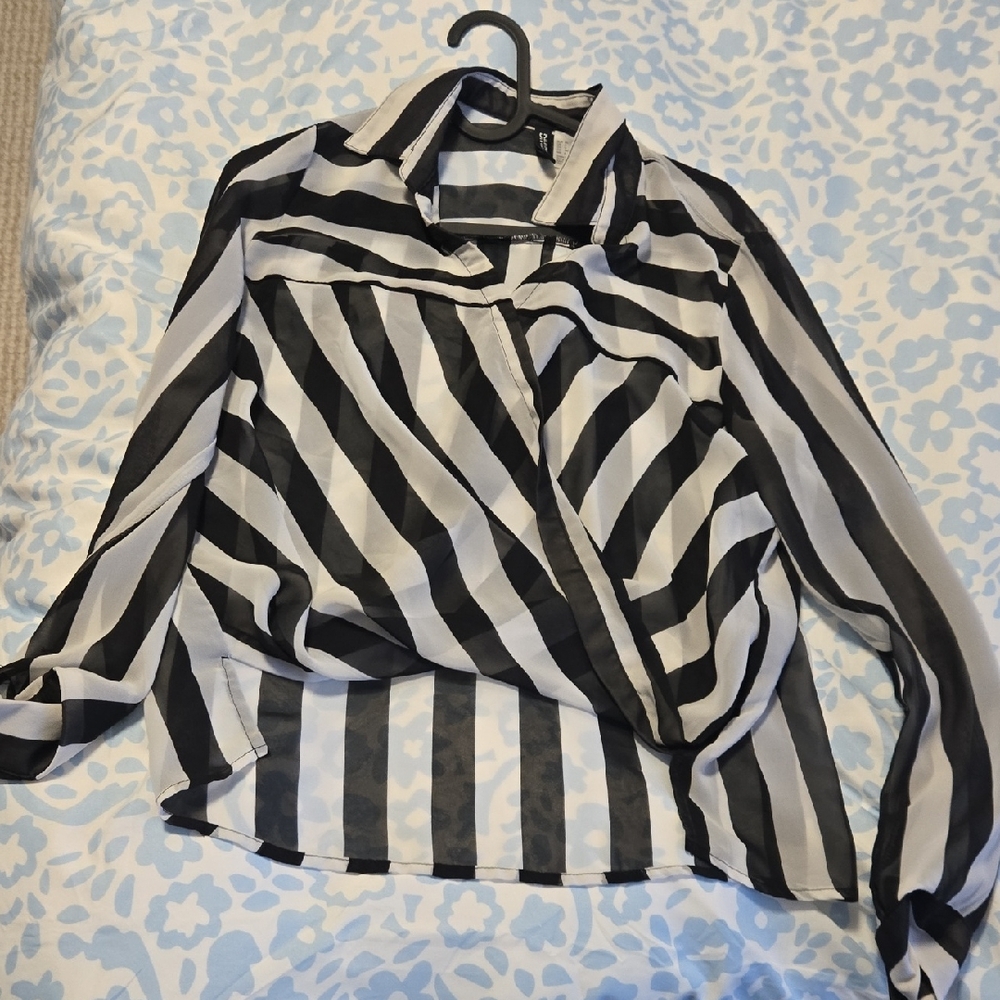 Divided Black and White Striped Blouse